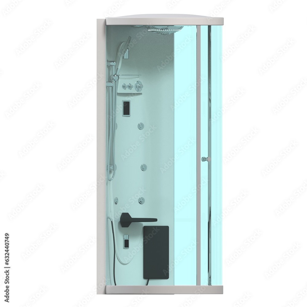 The shower cabin is isolated on a white background, 3D illustration, and a CG render The shower cabin is isolated on a white background, 3D illustration, and a CG render
