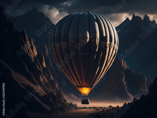 hot air balloon flying over the mountains