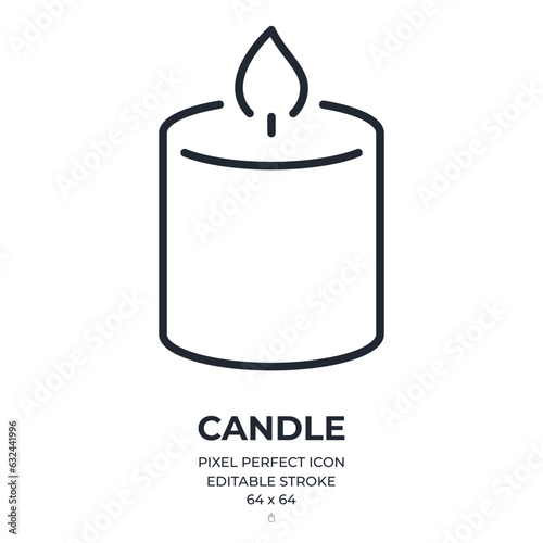 Candle editable stroke outline icon isolated on white background flat vector illustration. Pixel perfect. 64 x 64.