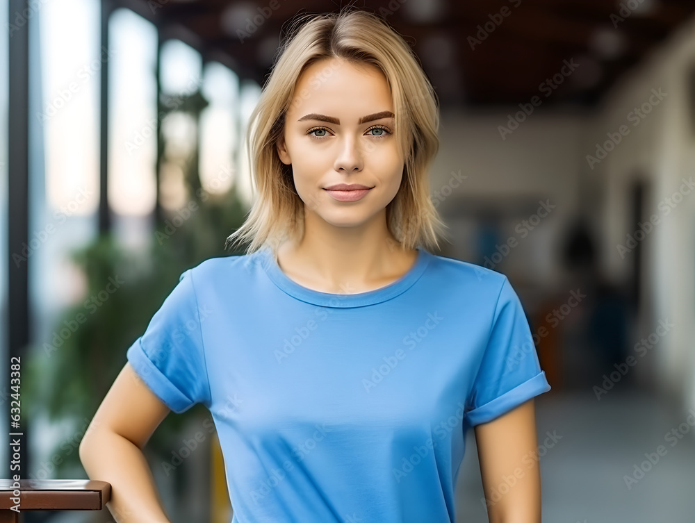 Young woman wearing casual blue clothes with cool smile on face Young woman wearing casual blue clothes with cool smile on face