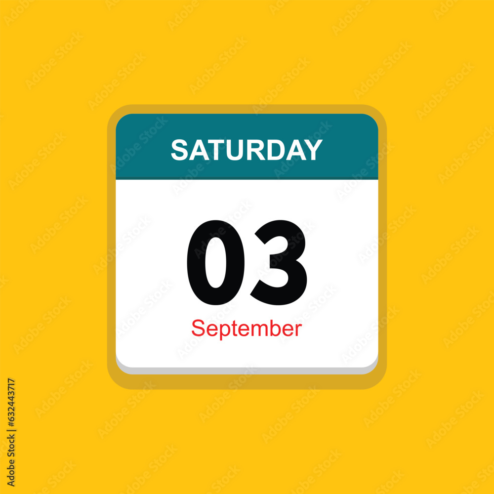 september 03 saturday icon with yellow background, calender icon