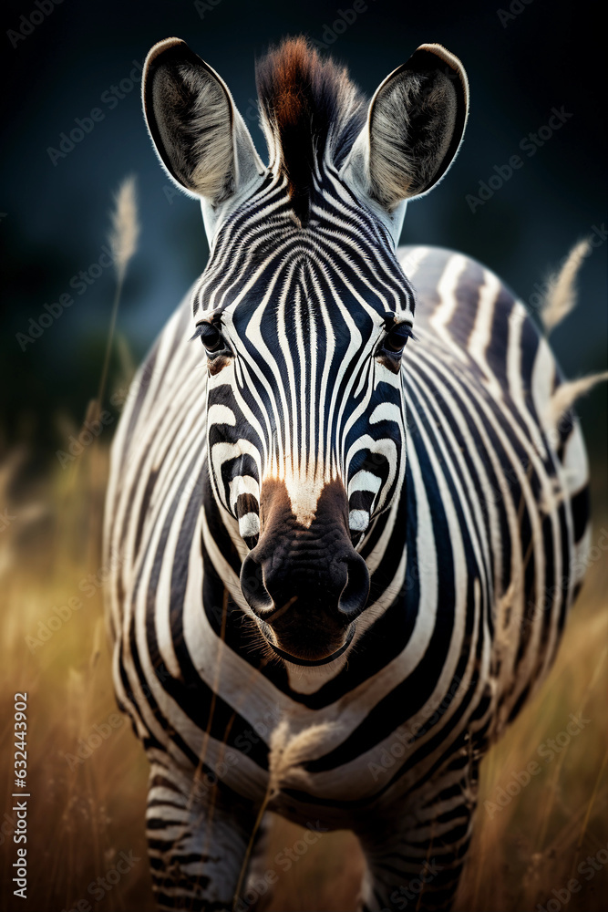 Naklejka premium Zebra Plains Zebra in the Savannah Showing its Stripes. Majestic Portrait. Wildlife Animal. Generative ai