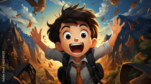 Joyful schoolboy