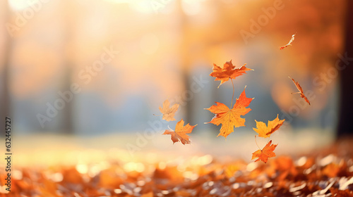 Falling autumn leaves background. AI