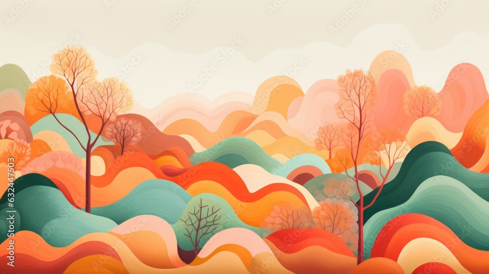 Fototapeta premium Abstract autumn background. Fall abstract wavy floral background