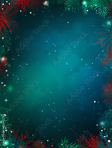 Watercolor green Christmas frame background with red xmas flowers and copy space inside, ai generated
