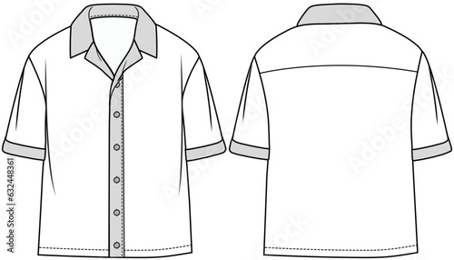 boys short sleeve resort shirt flat sketch vector illustration front and back view technical cad drawing template