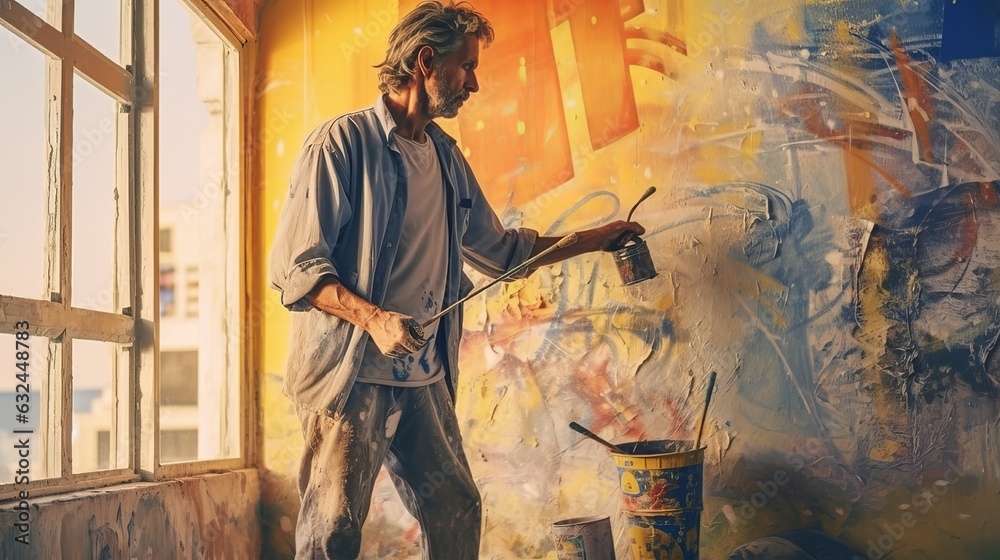 Fototapeta premium painter painting the wall