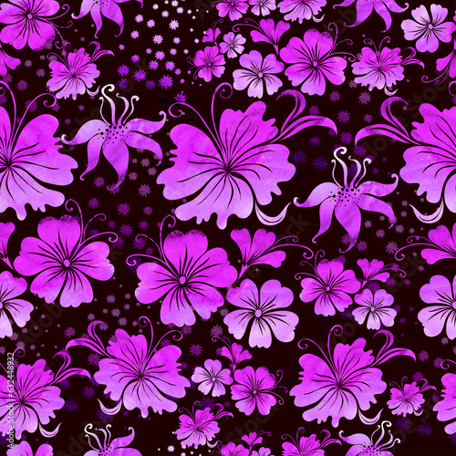 Secluded garden floral pattern. Watercolor illustration