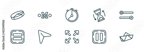 set of 10 linear icons from user interface concept. outline icons such as 3d pie chart, medium, hour, full screen, pause, paper boat vector