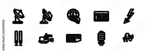 set of 10 linear icons from technology concept. outline icons such as reciever, dish, news via satellite, circuit board, led lamp, biomass vector
