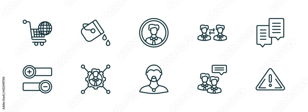 set of 10 linear icons from social media marketing concept. outline icons such as ecommerce, fill, user avatar, rocker, advise, importance vector