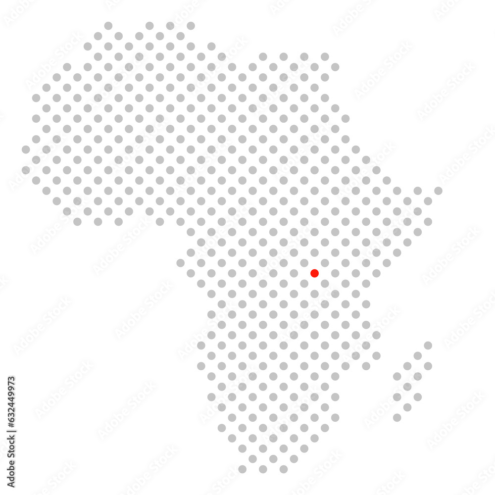 Kigali in Ruanda: Afrikakarte aus grauen Punkten mit roter Markierung