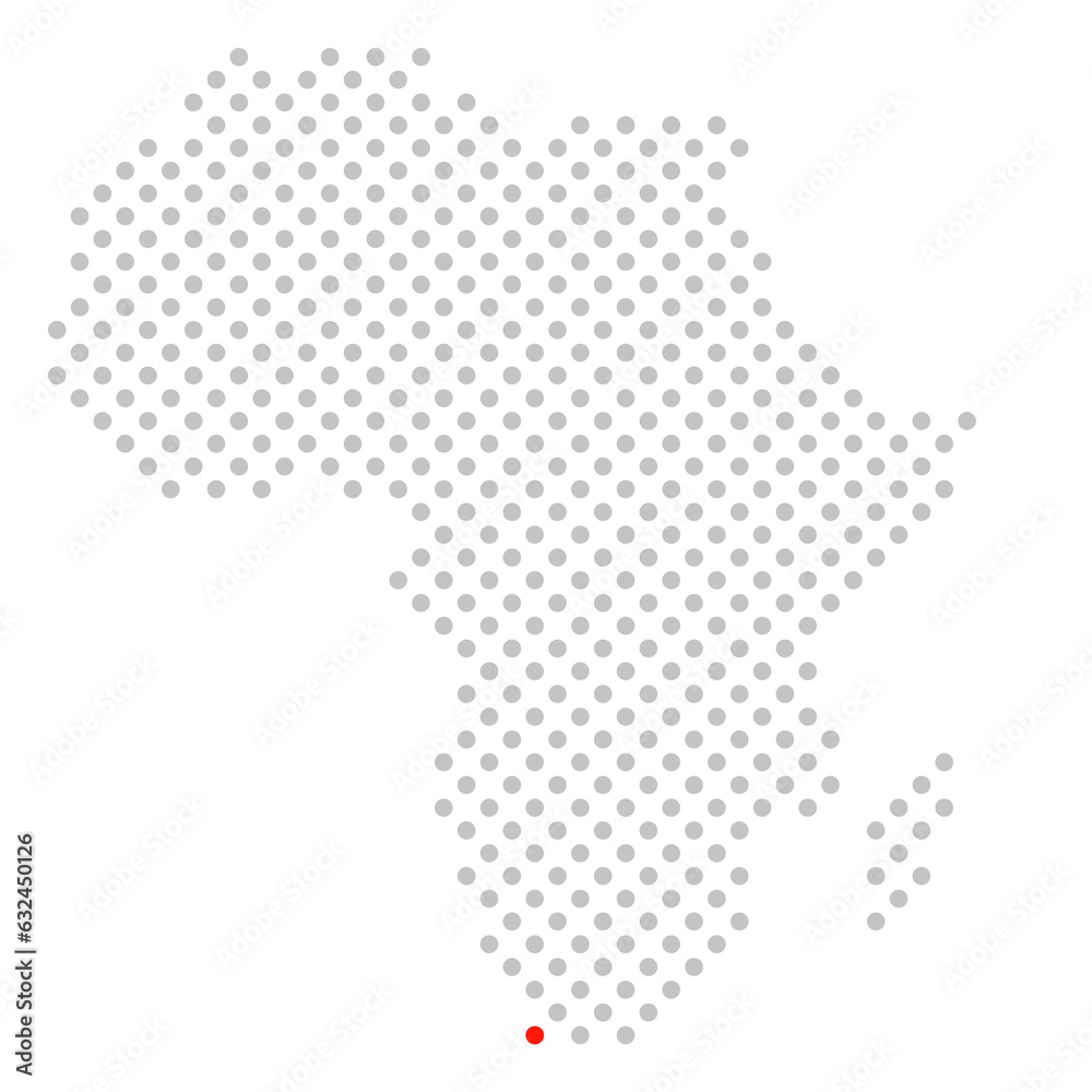 Kapstadt in Südafrika: Afrikakarte aus grauen Punkten mit roter Markierung