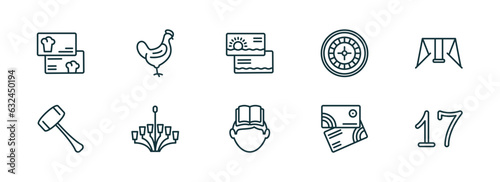 set of 10 linear icons from other concept. outline icons such as cook business card, chichen hen, sea business card, self learning, abstract business card, seventeen vector
