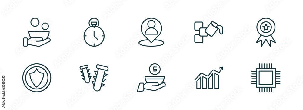 set of 10 linear icons from general concept. outline icons such as poverty, analog stopwatch, placement, poor, marketing strategy, patch crop vector set of 10 linear icons from general concept. outline icons such as poverty, analog stopwatch, placement, poor, marketing strategy, patch crop vector