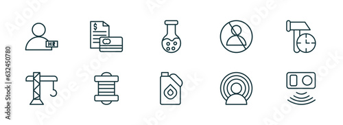 set of 10 linear icons from general concept. outline icons such as hr manager, credit report, chemical lab, engine oil, brand awareness, active sensor vector