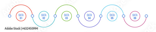 Infographic design template with 6 options, steps or parts. Design elements of business infographics. The concept of 6 consecutive stages of the project process. Vector color template.