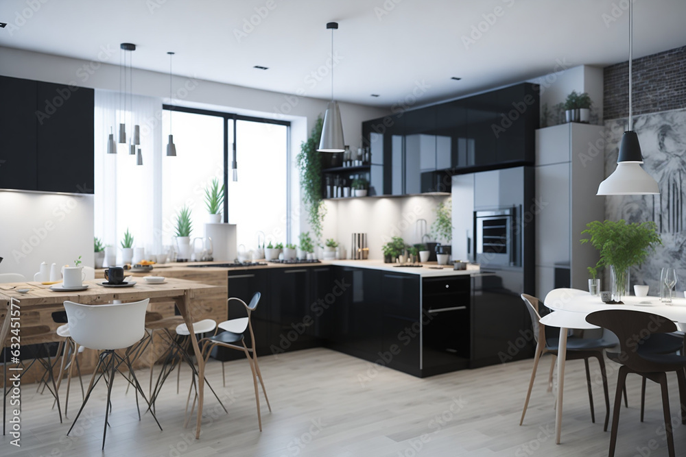 Stylish apartment interior with modern kitchen. Idea for home design Stylish apartment interior with modern kitchen. Idea for home design