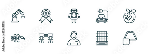 set of 10 linear icons from artificial intellegence concept. outline icons such as bionic arm, recognition, robot, assistant, difference engine, ar monocle vector