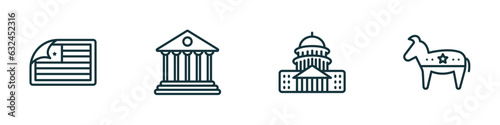 set of 4 linear icons from united states of america concept. outline icons included sticker, federalism, capitol, donkey vector