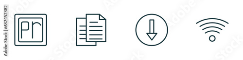 set of 4 linear icons from user interface concept. outline icons included premier, paper work, bottom, vector