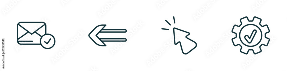 set of 4 linear icons from user interface concept. outline icons included postal, slim left, cursor arrow, right tings vector set of 4 linear icons from user interface concept. outline icons included postal, slim left, cursor arrow, right tings vector
