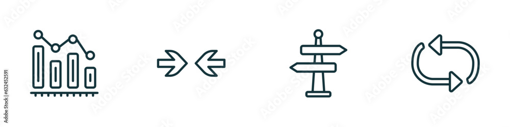 set of 4 linear icons from user interface concept. outline icons included decreasing bars chart, opposition, , update arrows vector set of 4 linear icons from user interface concept. outline icons included decreasing bars chart, opposition, , update arrows vector