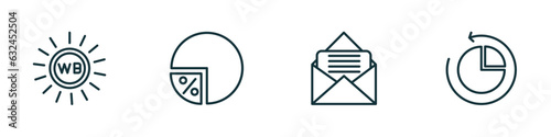 set of 4 linear icons from user interface concept. outline icons included white balance, percentage chart, letter envelope, reload pie chart vector