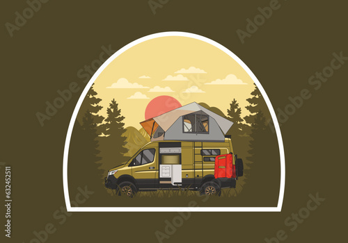 Large van with roof tent illustration design © Adipra
