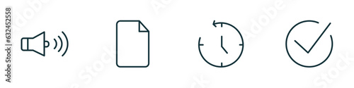 set of 4 linear icons from user interface concept. outline icons included round volume button, blank file, anti clockwise, tick box vector