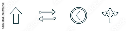 set of 4 linear icons from user interface concept. outline icons included pointing up arrow, replay arrows, round left button, crossroad vector