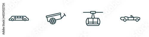 set of 4 linear icons from transportation concept. outline icons included limousine, oxcart, chairlift, cabriolet vector