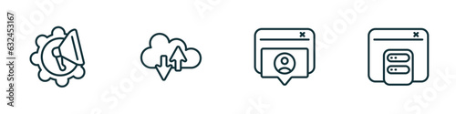 set of 4 linear icons from technology concept. outline icons included marketing automation, internet traffic, user-generated content, caching vector