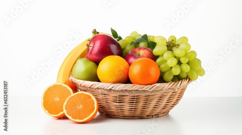 Fresh Fruits in Basket isolated on White Background  Healthy fruits Rich in Vitamins. Generative Ai