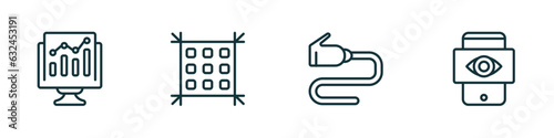 set of 4 linear icons from technology concept. outline icons included growth hacking, pixels per inch, wired connection, black eye vector