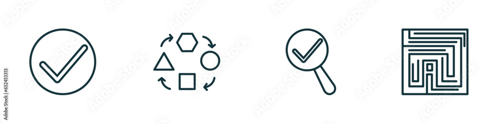 set of 4 linear icons from startup stategy and concept. outline icons included success, adaptation, validate, strategy in a labyrinth vector set of 4 linear icons from startup stategy and concept. outline icons included success, adaptation, validate, strategy in a labyrinth vector