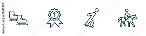 set of 4 linear icons from sports concept. outline icons included ice skates, golden medal, ice skating, horseback vector