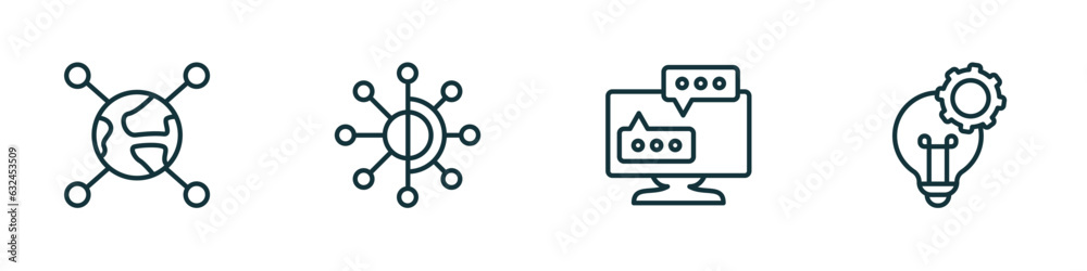 Fototapeta premium set of 4 linear icons from social media marketing concept. outline icons included network conecction, timeline, flats, development vector