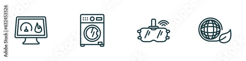 set of 4 linear icons from smart home concept. outline icons included meter, washer hine, vr technology, environmental vector