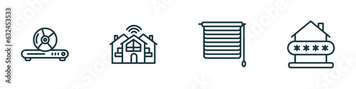 set of 4 linear icons from smart home concept. outline icons included cd player, cool, jalousie automation, security code vector