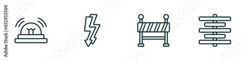 set of 4 linear icons from signs concept. outline icons included alarm, electric current, under, align center vector