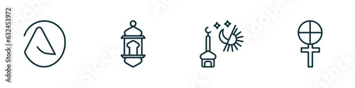 set of 4 linear icons from religion concept. outline icons included atheism, arabian lantern, maghrib prayer, gticism vector photo