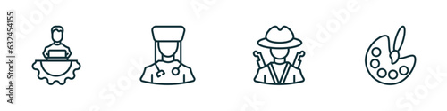 set of 4 linear icons from professions collection. concept. outline icons included it manager, physician assistant, hunter, artist vector