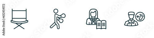 set of 4 linear icons from professions concept. outline icons included director, boxer, teacher, podiatrist vector