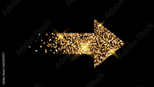 Vector Gold Glitter Arrow on Isolated Background