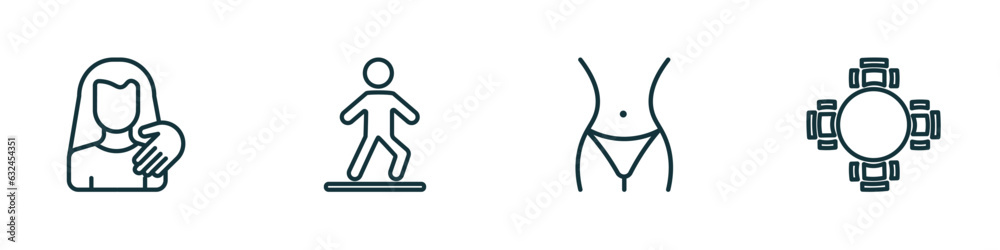 set of 4 linear icons from people concept. outline icons included sexual harassment, bast, hips, round table vector set of 4 linear icons from people concept. outline icons included sexual harassment, bast, hips, round table vector