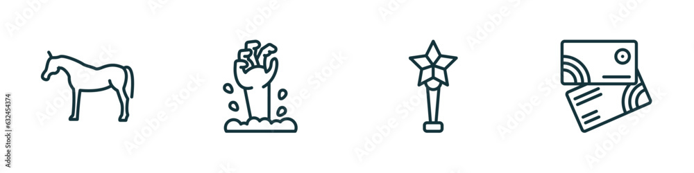 Naklejka premium set of 4 linear icons from other concept. outline icons included arab horse, zambie hand, star prize, abstract business card vector