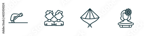 set of 4 linear icons from people concept. outline icons included ruku, brothers, vietnamese, mexican woman vector
