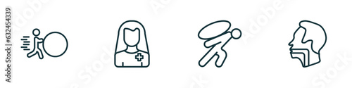 set of 4 linear icons from people concept. outline icons included effort, pacient, burden, throat vector